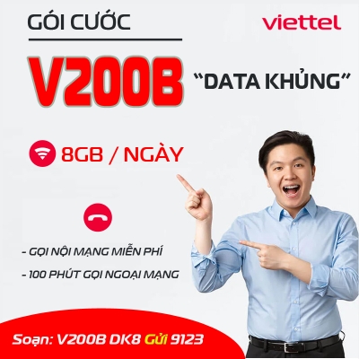 V200B Viettel - Gói CÆ°á»c Có 8GB DATA/ngày + Gá»i Thoáº¡i Tháº£ Ga